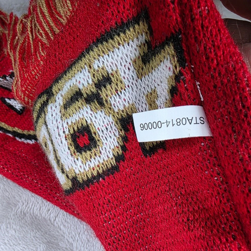 San Francisco 49ers NFL Knit Scarf Red Gold White‎ SF Logo Fringe